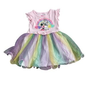 Disney Junior Rainbow Dress Minnie Mouse Unicorns Hearts 12M Mesh Overlay Lined